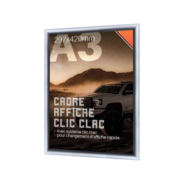 Cadre affiche clic clac A3 en aluminium, profilés 25 mm, differents coloris