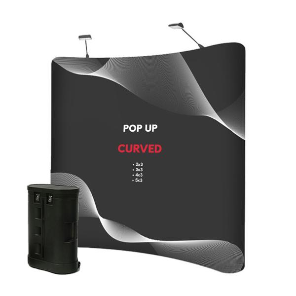 Stand parapluie publicitaire magnetique avec eclairage LED et trolley rigide à roulettes personnalisable
