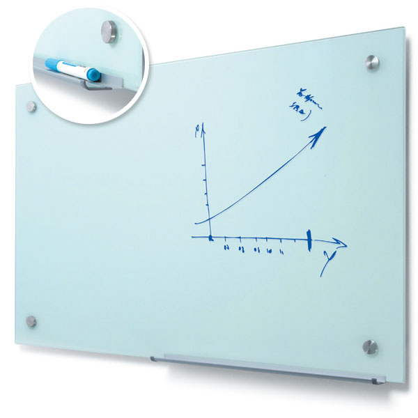 Tableau en verre effaçable magnétique blanc avec entretoises