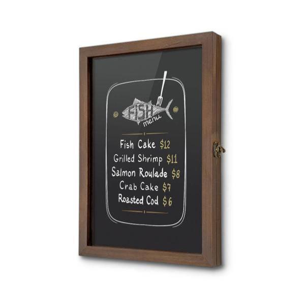 Vitrine intérieure avec cadre en bois et fond noir magnetique effacable  , format A3