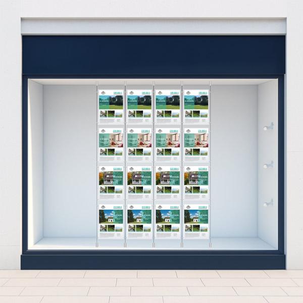 4 colonnes affichage vitrine 12xA4 pour agence immobiliere fixation mur mur 