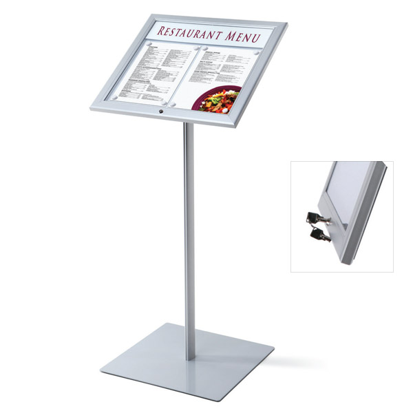 Porte menu extérieur sur pied sécurisé 2 x A4, éclairage en option