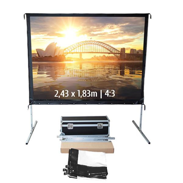 Ecran de projection avec valise pour video projecteur, format 2,43 x 1.83  m , ecran 4/3, toile projection avant