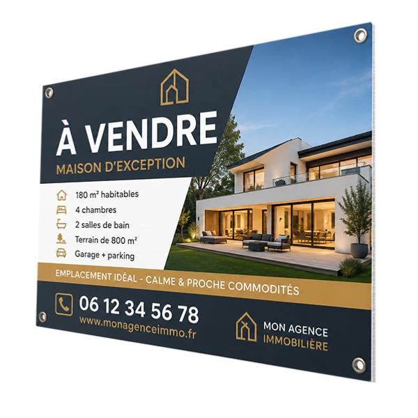 Panneau immobilier format 80 x 120 cm, impression quadri recto , oeillets de fixation en option , prix degressif