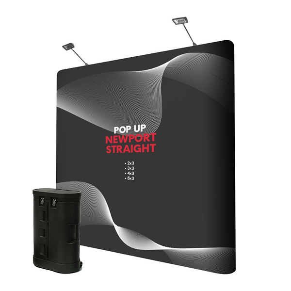 Stand parapluie droit pour visuel magnetique avec eclairage led et trolley rigide à roulettes