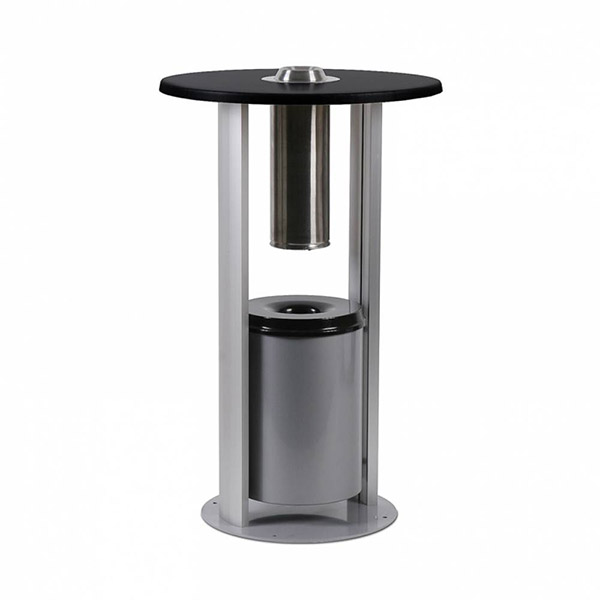 Table fumeur autoportante en inox avec plateau circulaire, hauteur 1200 mm