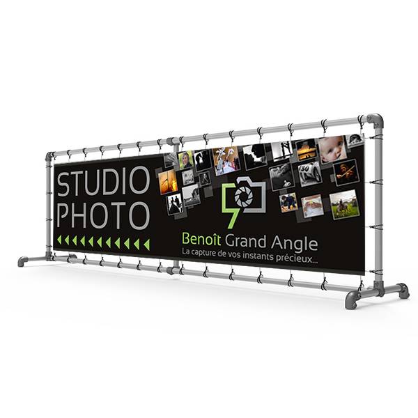 Structure tubulaire renforcée baniere bache tendue  mobile , format 350 x100 cm