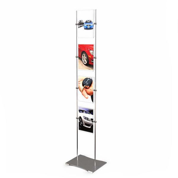 Totem porte affiche plexiglas 4xA4 , 2 tiges 10 mm et pied acier