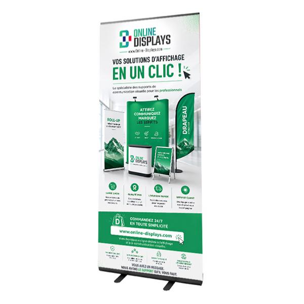 Roll up publicitaire , structure aluminium noir  ,impression sur toile pvc eco , format 85 x 206 cm