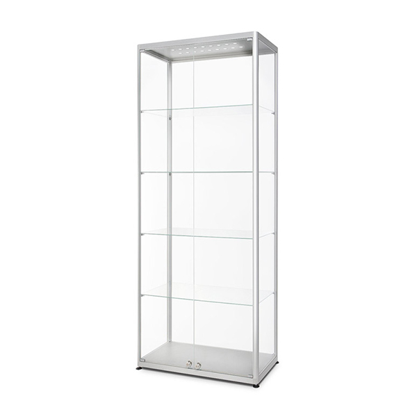 Vitrine d'exposition en verre, format 80 x 40 x 200 cm ; eclairage LED