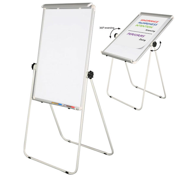 Tableau blanc magnétique réversible sur pied, hauteur ajustable