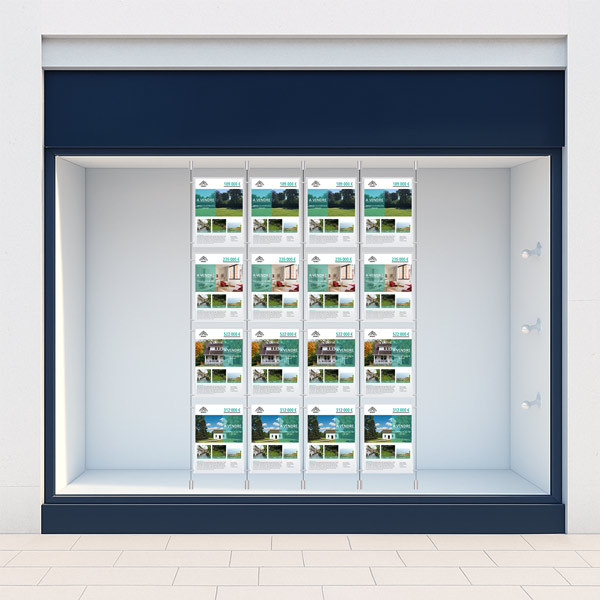 4 colonnes affichage vitrine 12 x A3 pour agence immobiliere