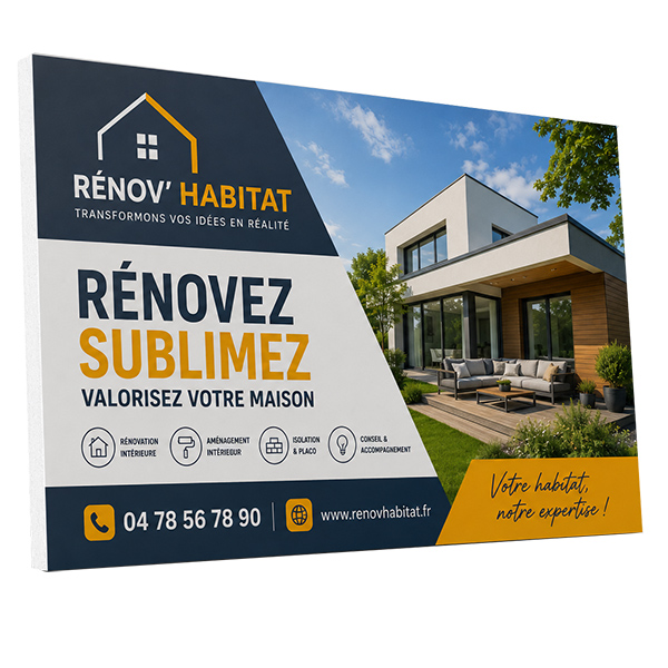 Panneau publicitaire  pvc expansé 5 mm , impression quari recto , format 30x30 cm