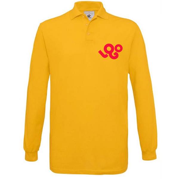 Polo personnalisé homme , 100% coton 180g , manches longues , poignées elasthane, impression quadri
