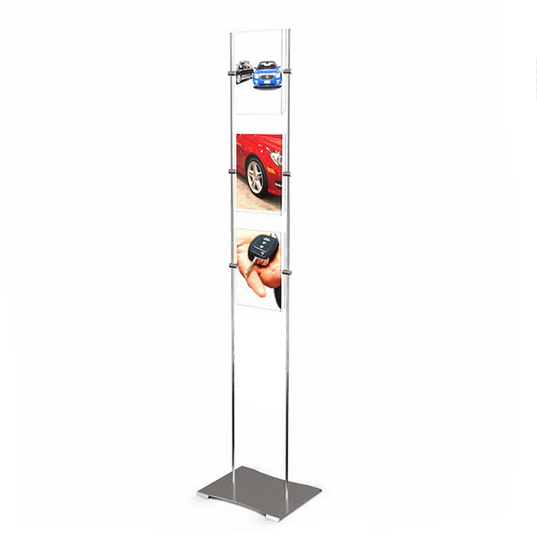 Totem tiges 10 mm avec 3 portes affiches plexiglas A4