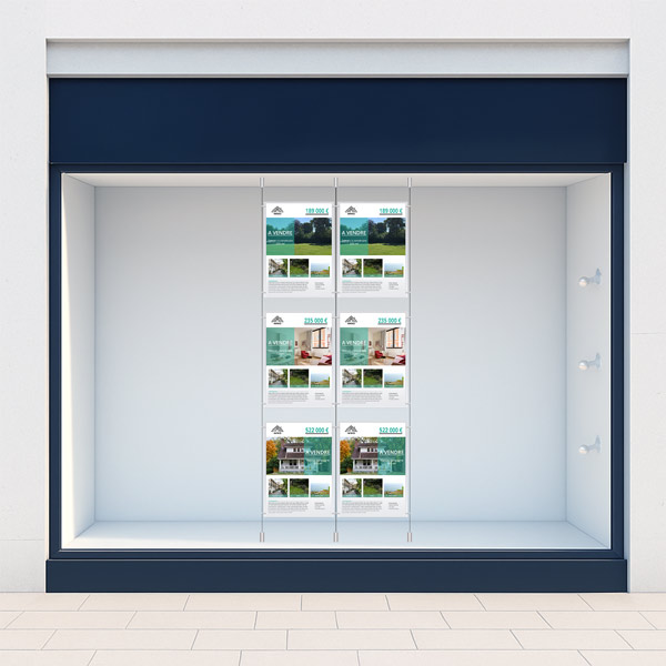2 colonnes affichage vitrine 6 x A3 pour agence immobiliere