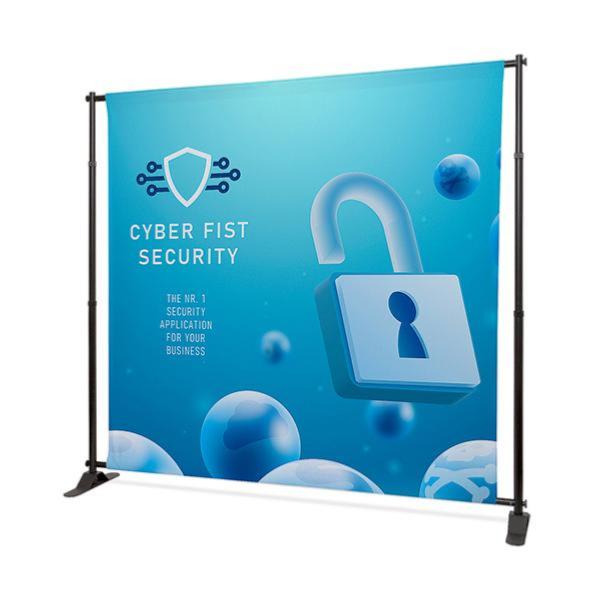 Photocall personnalisé , structure aluminium et impression recto sur toile tendue , format L240 x H235 cm