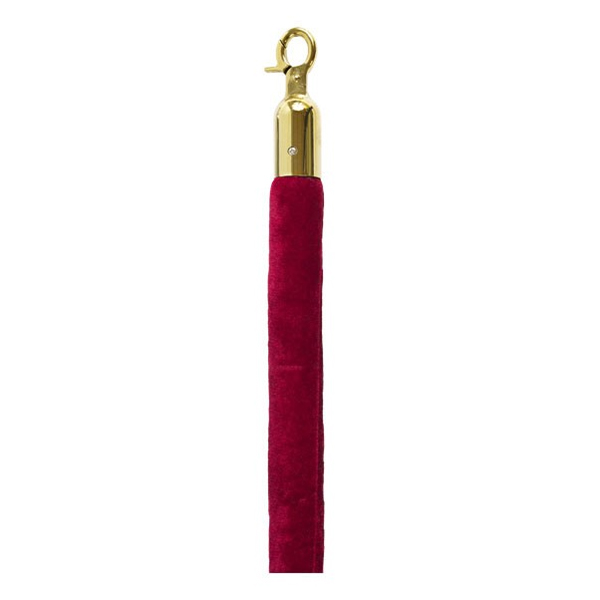 Cordon de separation velour rouge pour poteau de guidage , longueur 1.5 m, crochets doré