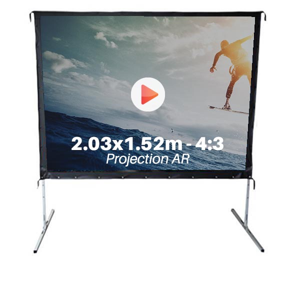 Ecran de projection avec valise pour video projecteur, format 2,03 x 1.52 m , ecran 4/3, toile projetcion arriere