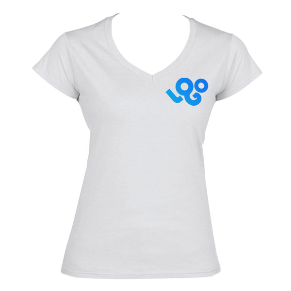 Impression t-shirt personnalisé femme 150g 100% coton, manches courtes, col V, impression quadri