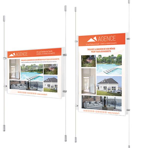 Porte affiche A3 avec kit de fixation sol plafond 