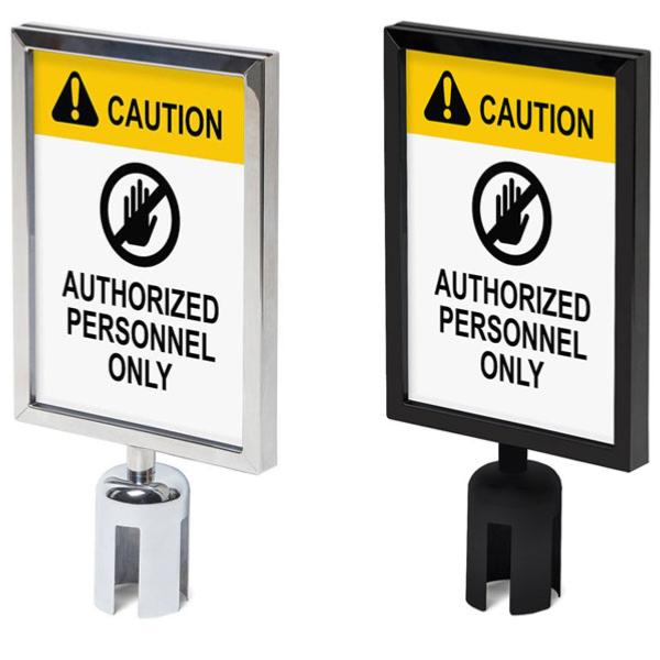 Support affiche portrait en metal pour poteau de guidage, chromé ou noir