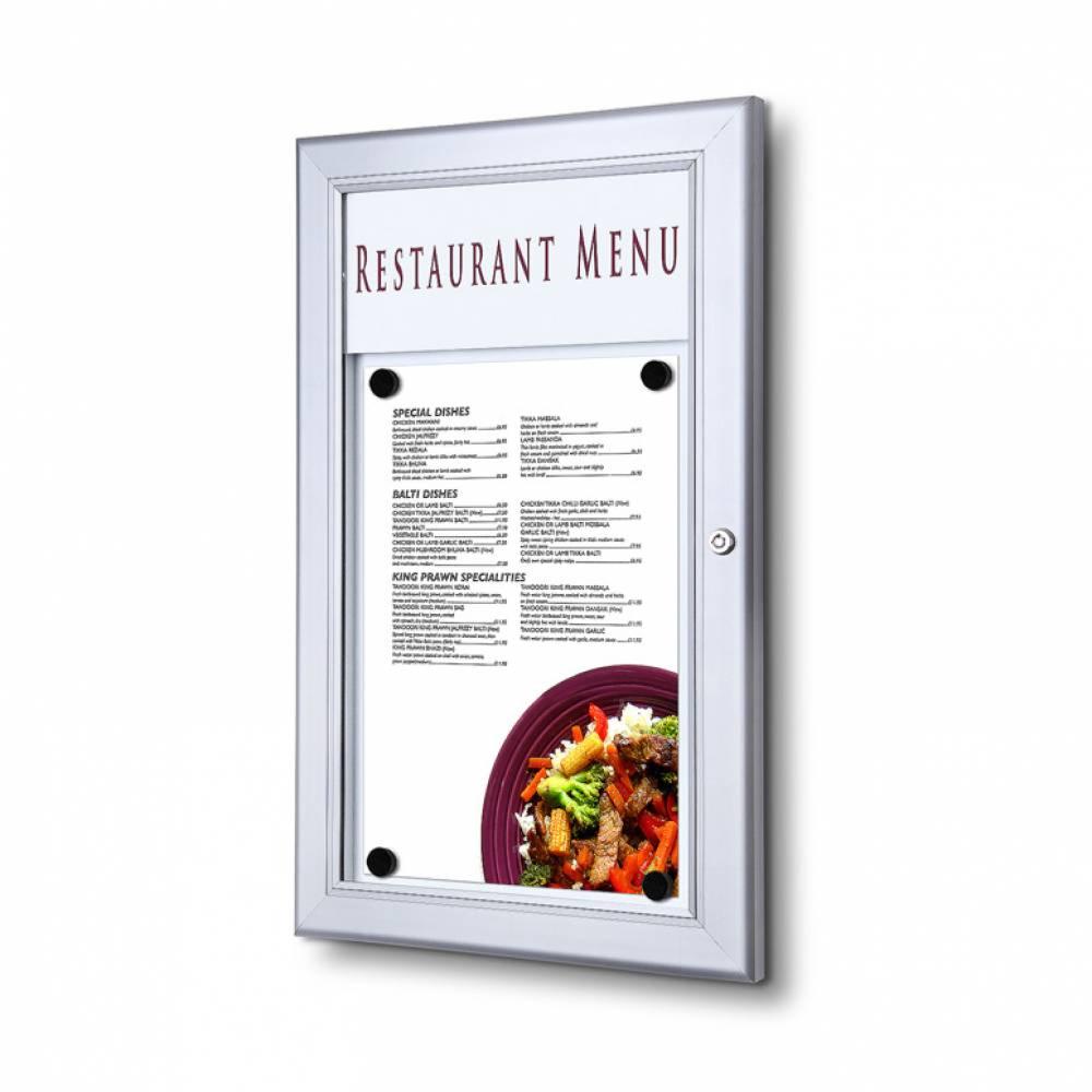 Porte menu exterieur vertical 1xA4 couleur  alu avec fronton lumineux 