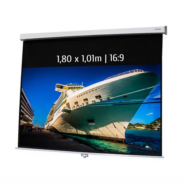 Ecran de projection manuel pour video projecteur, format  1.8 x 1.01 m format 16:9
