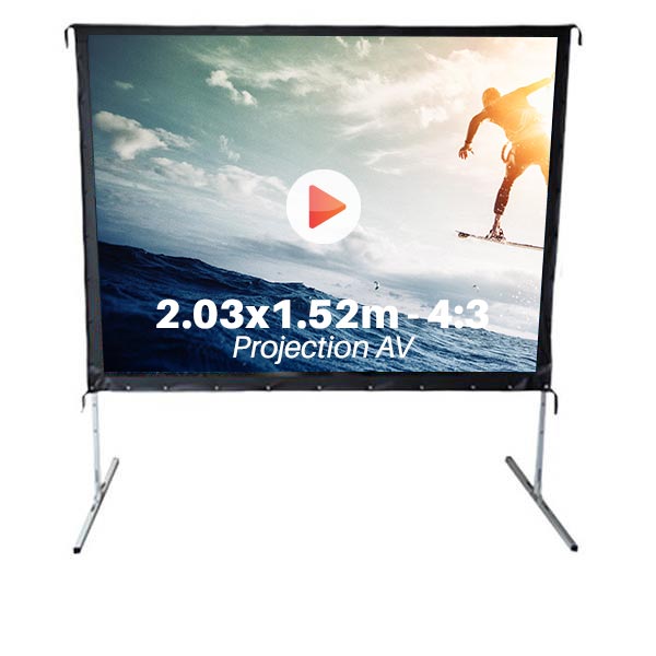 Ecran de projection avec valise pour video projecteur, format 2,03 x 1.52 m , ecran 4/3, toile projection avant 