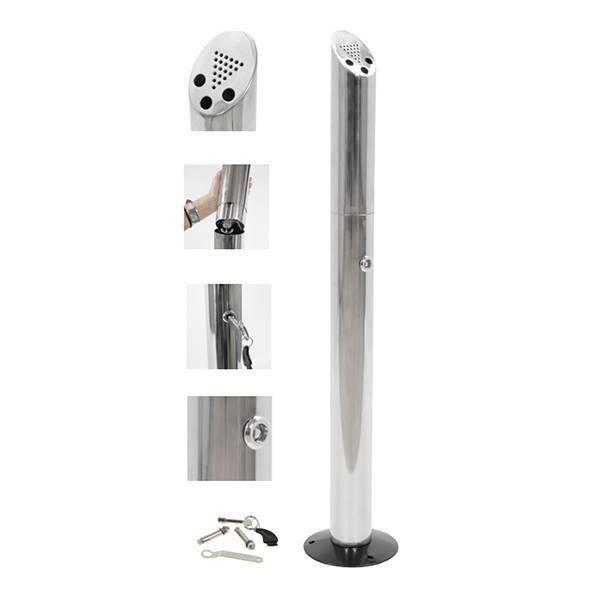 Cendrier extérieur sur pied cylindrique en acier inoxydable, hauteur 900 mm