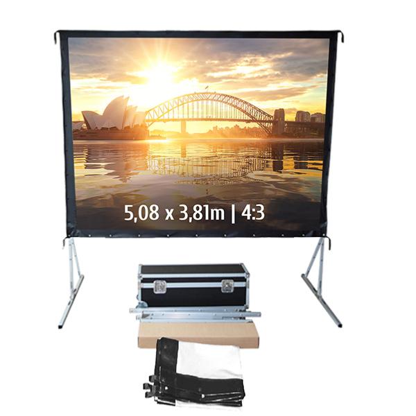 Ecran de projection avec valise pour video projecteur, format 5.08 x 3.81  m , ecran 4/3, toile projection avant 
