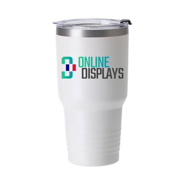 Mug isotherme personnalisé acier inoxydable blanc mat , 900 ml avec couvercle plastique