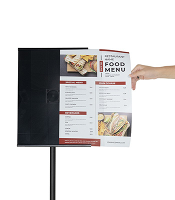 porte menu sur pied noir a4 et a3