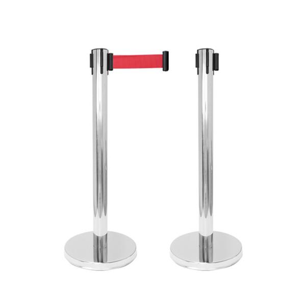 Poteau de guidage chromé avec sangle rouge 2 m, lot de 2 