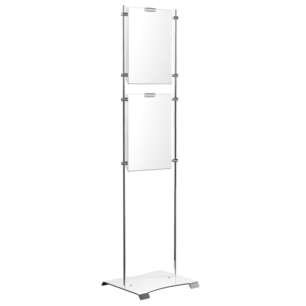 Porte affiche plexiglas 2xA3 , 2 tiges 10 mm et pied acier