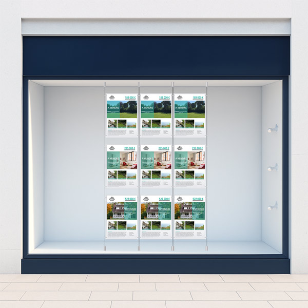 Colonne affichage vitrine 9 x A3 pour agence immobiliere