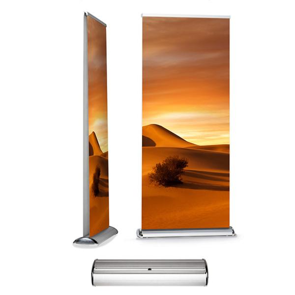 Roll up publicitaire recto verso, structure design , impression sur toile pvc , format 85x200 cm
