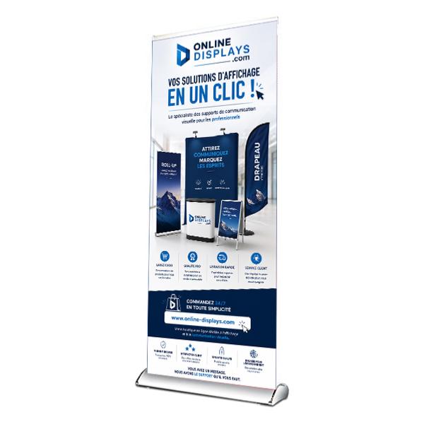 Roll up publicitaire , structure design , impression sur toile pvc , format 85 x 206 cm 