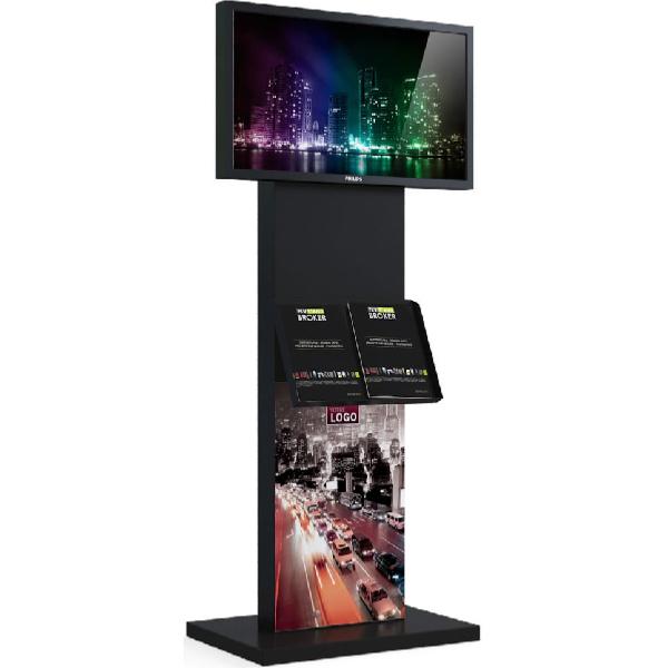 Totem video avec ecran 32 pouces Full HD , hauteur 1530 mm , avec porte documents