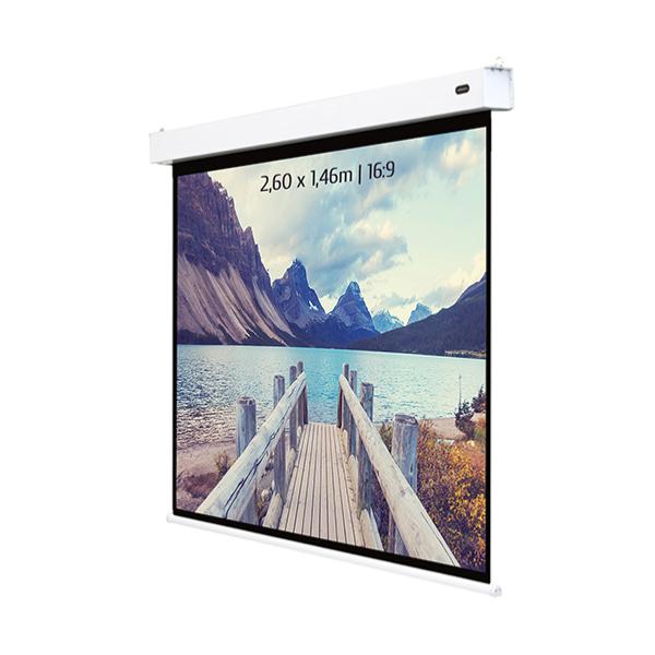 Ecran de projection motorisé sur batterie, format 2.6 x 1.46  m, ecran 16/9  