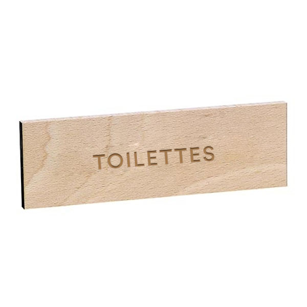Plaque de porte TOILETTES gravée sur bois de hêtre