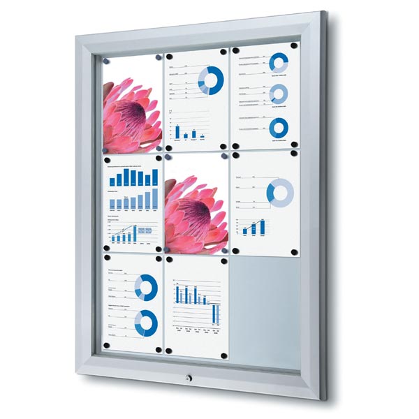 Vitrine d'affichage extérieur avec fond magnétique inscriptible, couleur alu