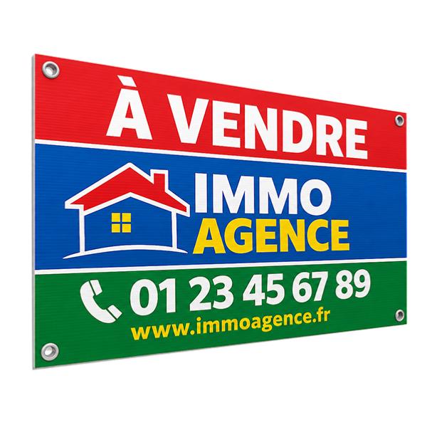 Panneau immobilier akilux 3 mm , format 40 x 60 cm , impression quadri recto, oeillets en option , prix dégressif 