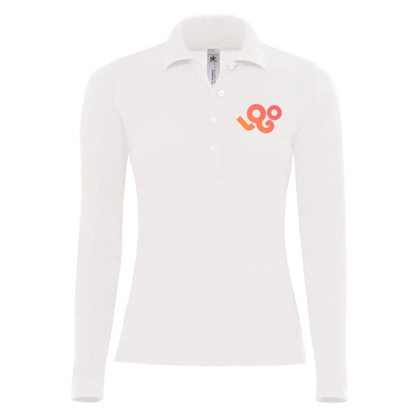 Impression polo femme personnalisé, manches longues, 180g/m², 100% coton, impression quadri