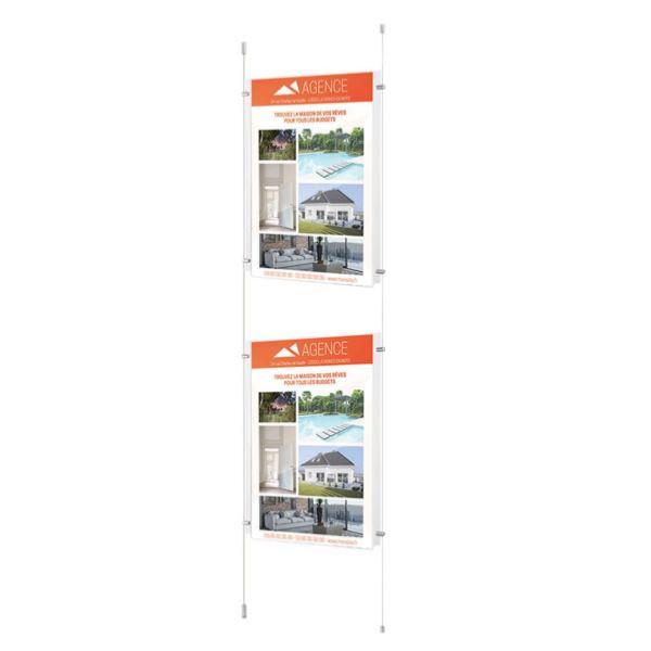 Kit porte affiche vitrine 2 x  A2 avec cable de fixation sol plafond 