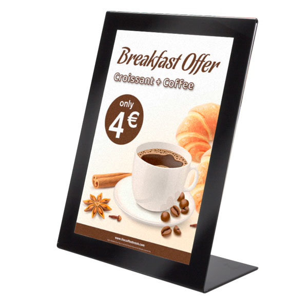 Porte menu plexiglas avec contour noir, A5 ou A4, lot de 5 unités 