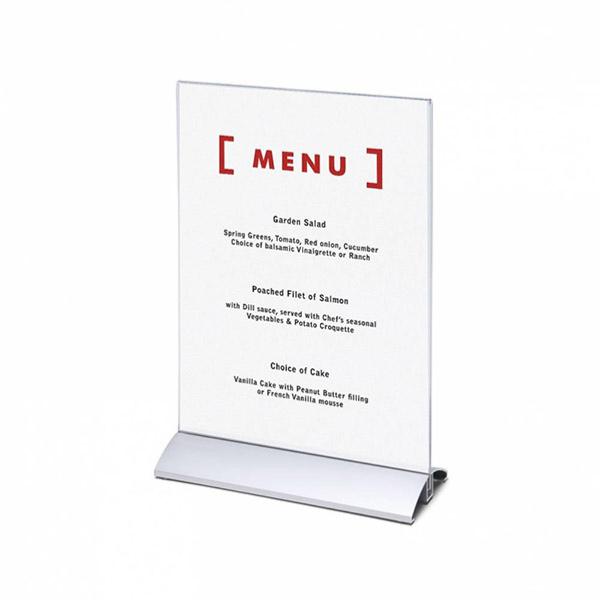 Porte menu plexiglas portrait avec socle en aluminium : A5 ou A4