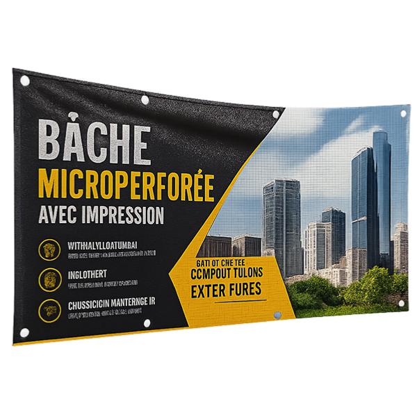 Banche publicitaire micro perforée , hauteur 60 cm, impression quadri recto , classement anti feu M2