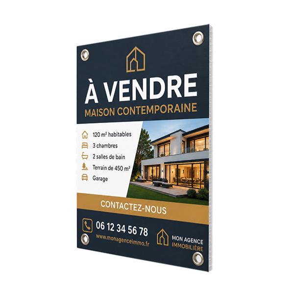 Panneau immobilier , format 30 x 40 cm, impression quadri recto, oeillets en option, prix dégréssif